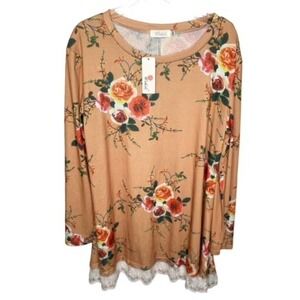 Wekili Lace Trim Long Sleeve Floral Tunic Size XL NWTs